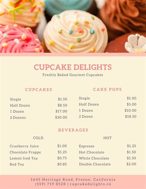 Pink, Violet and Pale Yellow Cupcake Bakery Menu - Templates by Canva