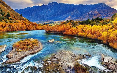 nature, Landscape, Fall, River, Forest, Mountains, Yellow, Trees, New ...