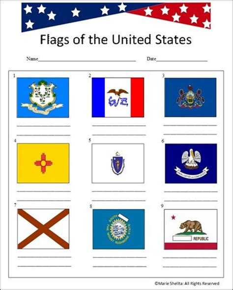 Printable U.S. State Flag Worksheetu.s. State Flags Practice Testu.s ...