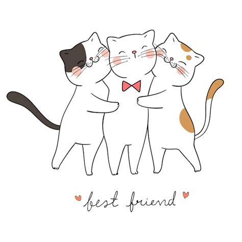 Premium Vector | Draw cute cat hug with love and word best friend.