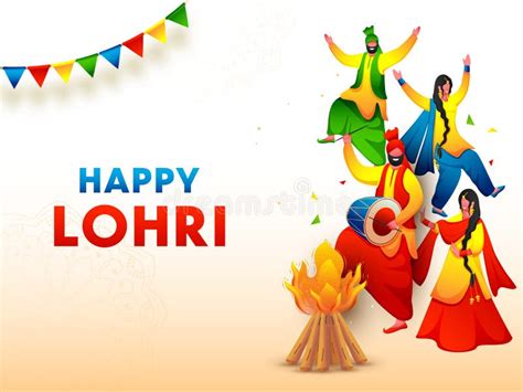 Happy Lohri Celebration Poster Design with Punjabi People Performing ...