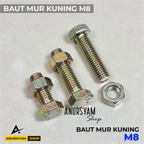 Jual Baut Mur Kuning 8x20 | Mur Baut M8 | BMK | Baut Hexagon Kuning ...