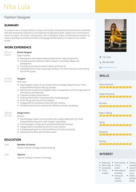 Fashion Designer - Resume Samples and Templates | VisualCV