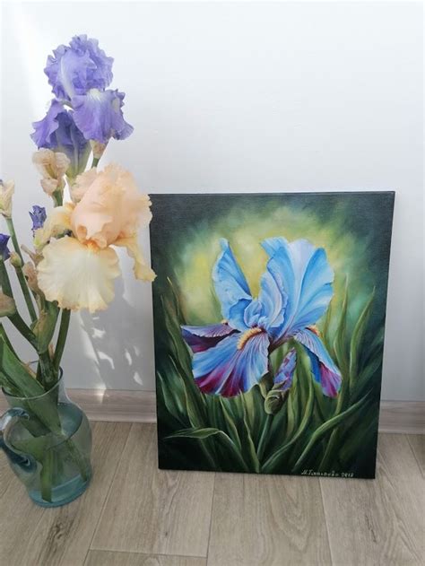 Blue Iris Oil Painting on Canvas Realistic Flower Original Art - Etsy