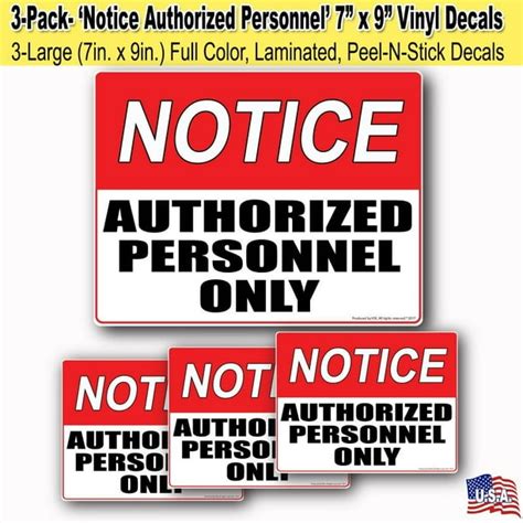 Notice Authorized Personnel Only Sticker 7x9" (3) Employee only sticker ...