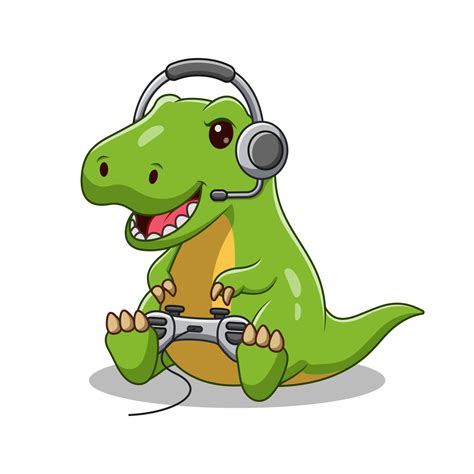 Dinosaur Cartoon Play a Game, Video Games Controller Nerd Geek, Gamer T ...