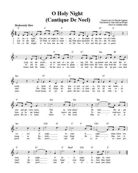 O Holy Night C Instrument Sheet Music (Lead Sheet) with Chords and Lyrics