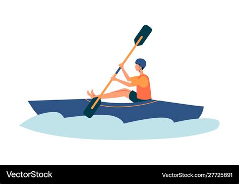 Cartoon man kayaking in river in blue kayak Vector Image