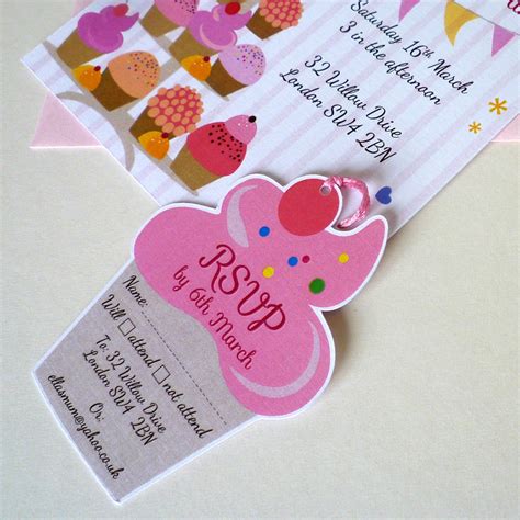 Cupcake Birthday Party Invitation With RSVP Tag By Ink Pudding ...