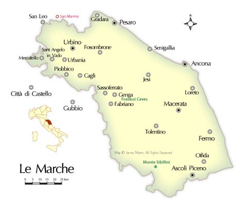 Map and Travel Guide for Marche Region of Central Italy