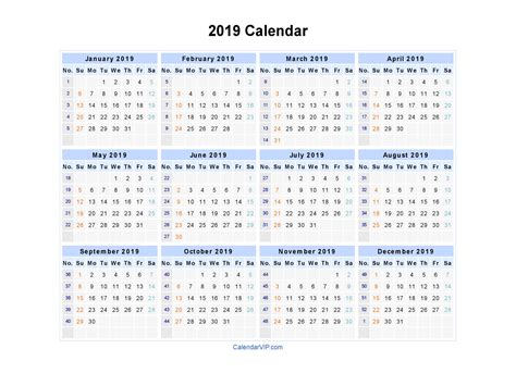 2019 Calendar - Blank Printable Calendar Template in PDF Word Excel