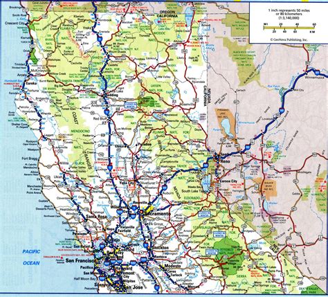 Road map of California with distances between cities highway freeway free