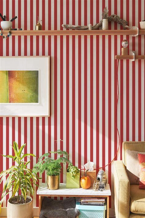 Red and white striped Wallpaper - Peel and Stick or Non-Pasted