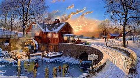 Winter snow nature landscape town village city cities art, winter town ...