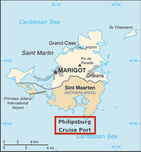 Map Sint Maarten Highlighting Philipsburg Cruise Port | Sint maarten ...