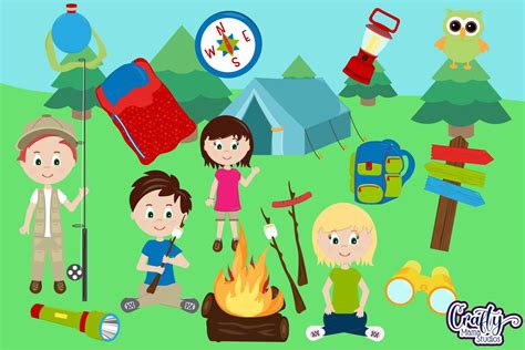 Camping Kids Clip Art, Summer Camp Clipart, Camp Graphics By Crafty ...