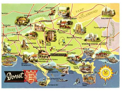 Dorset - Map, England Rare Dennis Production Tourist Picture Postcard ...