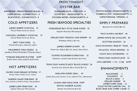 Menu at The Oceanaire Seafood Room restaurant, Dallas