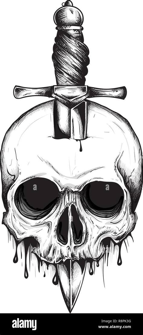 A knife through a skull. Simple skull face series. Monoline skull ...