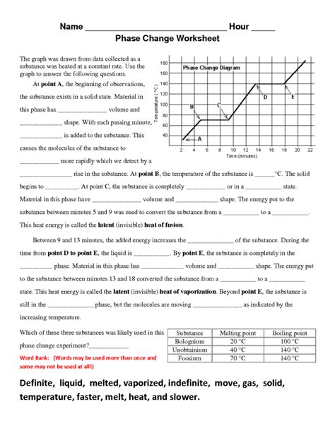 Phase Change Worksheet Fill In The Blank Answers - Thekidsworksheet