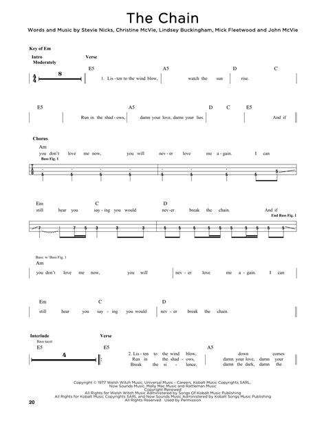 Fleetwood Mac "The Chain" Sheet Music Notes | Download Printable PDF ...