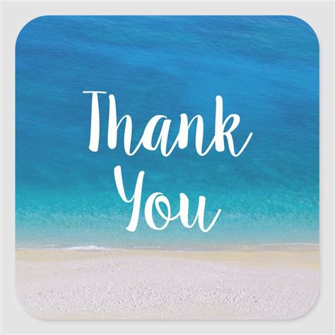 Thank You Beach Theme Blue Sea Ocean Photo Simple Square Sticker ...