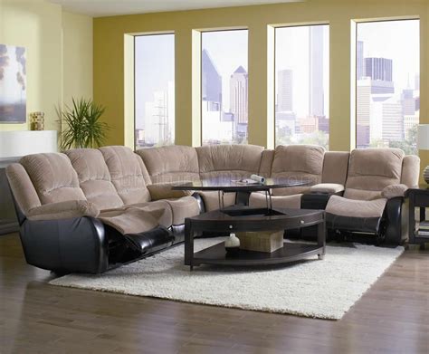 Tan & Espresso Two-Tone Modern Reclining Sectional Sofa