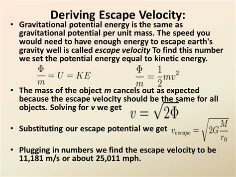 Deriving Escape Velocity