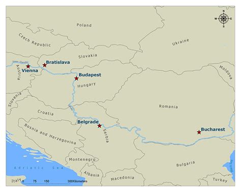 Capital Cities on the Danube River Map | Mappr