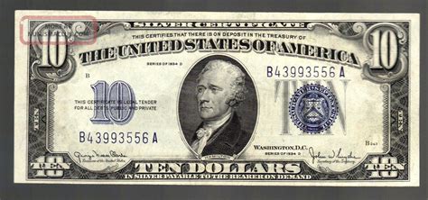 $10 Dollar 1934 D Blue Seal Silver Certificate Old Usa Paper Money Currency