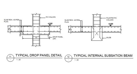 Typical Drop panel section detail and typical internal substation beam ...