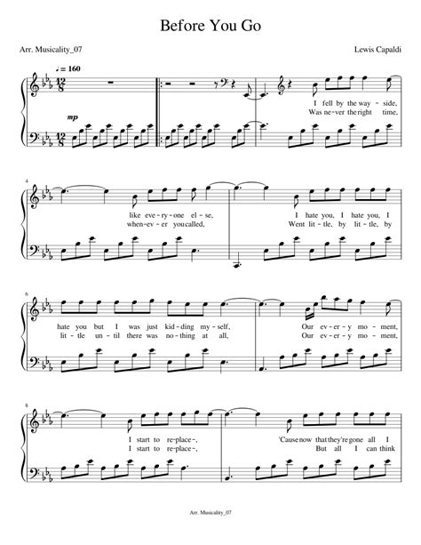 Before You Go Sheet music for Piano (Solo) | Musescore.com