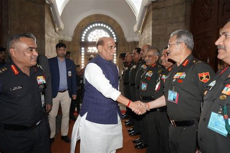 Defence Minister Rajnath Singh interacts with senior leadership of ...