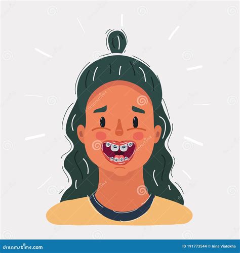 Girl With Braces On Her Teeth Vector. Cartoon. Isolated Art ...