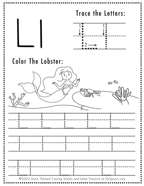 Free Letter L Tracing Worksheet (Printable) Mermaid Themed - Sly Spoon