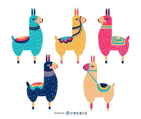 Cute Llama Cartoon Collection Vector Download