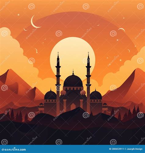 Mosque Silhouette in Sunset View with Clouds and Mountain Stock ...