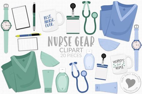 Nurse scrubs clipart in blue and green, PNG graphics