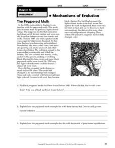 The Peppered Moth Worksheet for 7th - 12th Grade | Lesson Planet