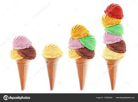 Assorted icecream scoops in cones Stock Photo by ©nupix 158362984