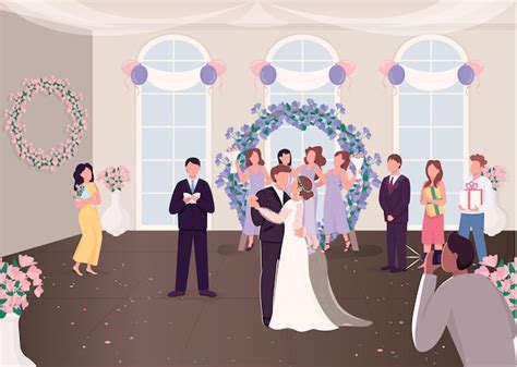 Premium Vector | Wedding ceremony celebration flat illustration. newly ...