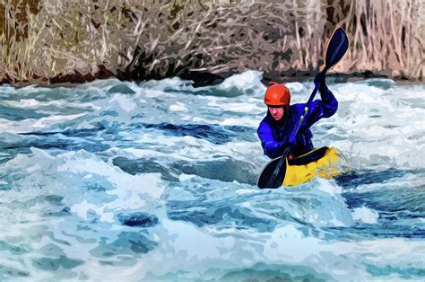 Kayaking in the Turbulent River Painting by Elaine Plesser - Fine Art ...