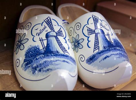 Holland Dutch Wooden Clogs Klompen. White with delft blue painting of ...