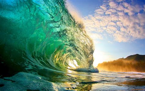 Crystal Clear Wave, ocean, nature, waves, sunrise, clouds, HD wallpaper ...