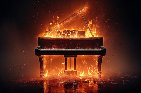 Premium AI Image | Majestic piano engulfed in fire under a spotlight ...