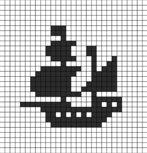 A pixel art template of a pirate ship silhouette.