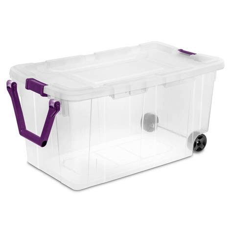 40gal Wheeled Latch Box with Wheels And Handle Tote - Clear/Purple ...