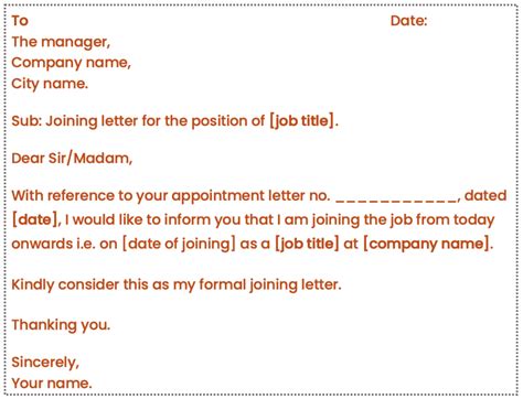 Employee Job Joining Letter Formats in Word