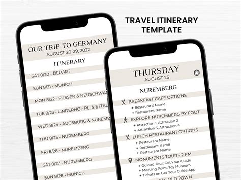 Travel Itinerary Mobile Template, Editable Vacation Planner, Trip ...