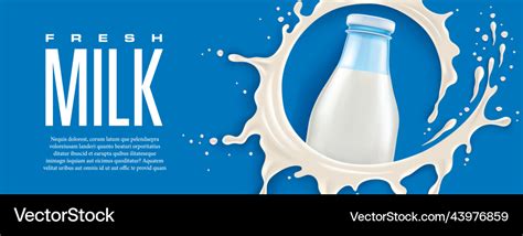 Blue background with milk splash and bottle Vector Image